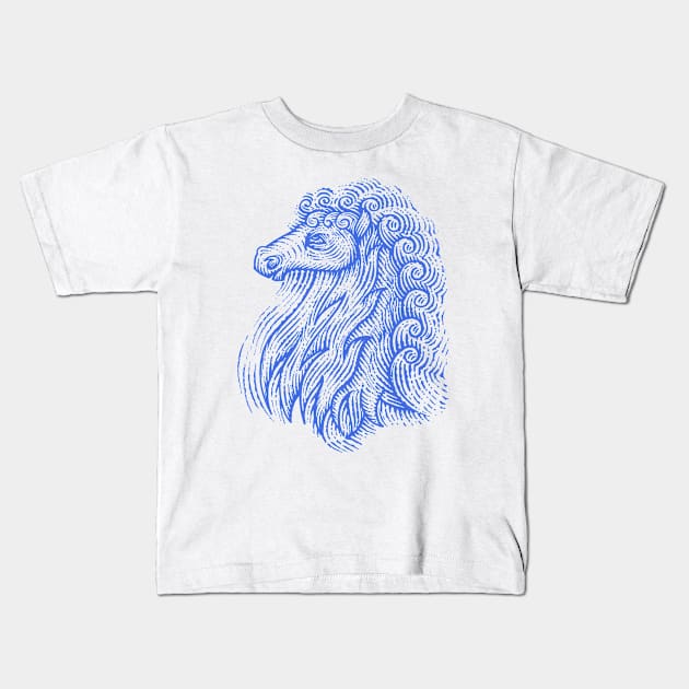 Side Profile of a Horse Head with Curly Hair Hand Drawn Illustration Kids T-Shirt by GeeTee